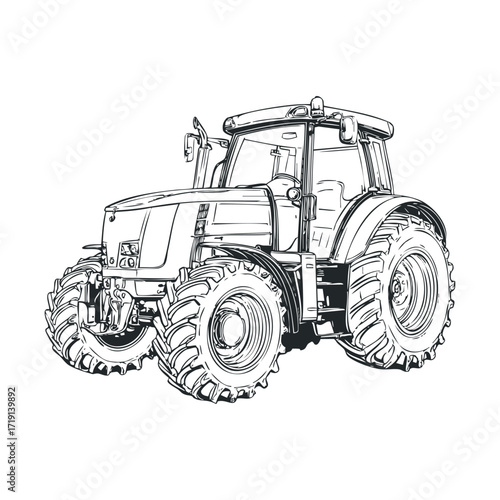 Modern tractor design for agricultural use and farm work. Vector illustration