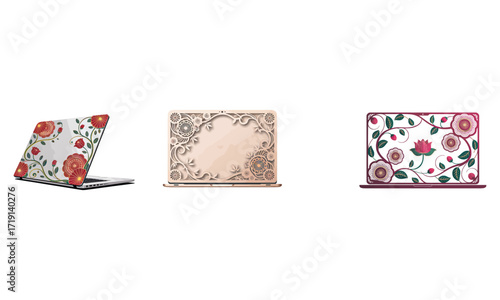 Modern laptop with floral decorative design illustration