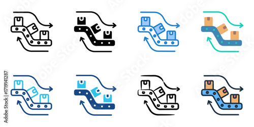 Conveyor belt icon set multiple style collection 
