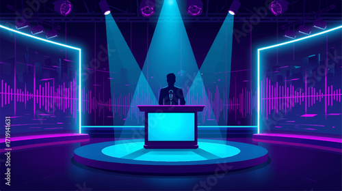 Modern Late Night Talk Show Stage Vector Illustration