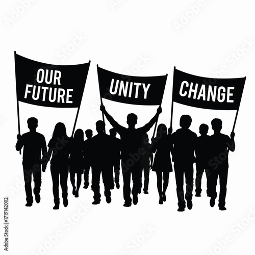 A Group Demonstrates Holding Banners Advocating For Their Future Unity And Change