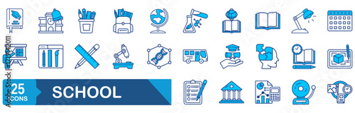 School set of web icons. Education and knowledge icons for web and mobile app. Back to school. Learning, classroom, students, online education. Vector illustration