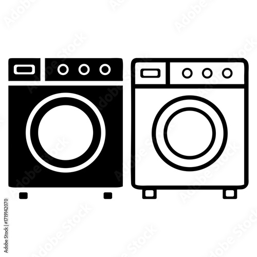 Washing Machine Icon Vector Laundry Appliance Black and White
