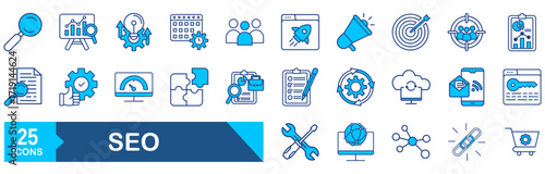 Business Management set of web. Management icons for web and mobile app. Media, teamwork, vision, mission, business, planning, strategy, marketing. Vector illustration