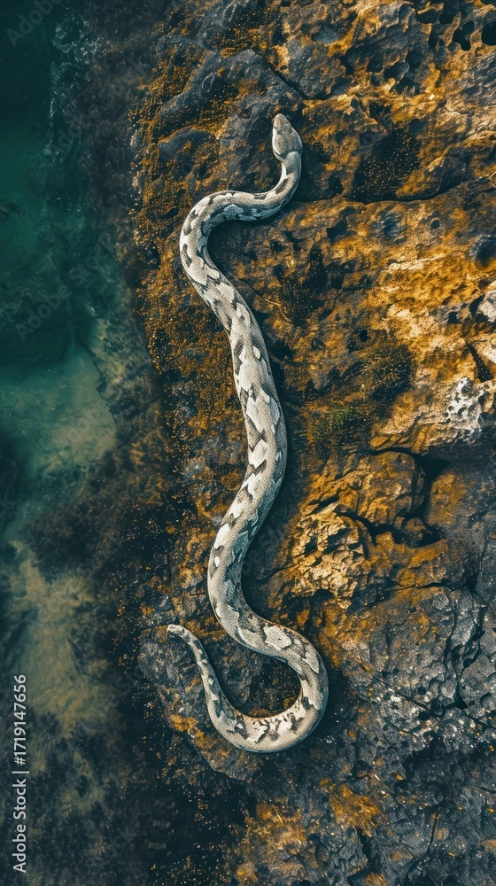 Fototapeta premium Aerial top down view of Snake snake landscape outdoors.