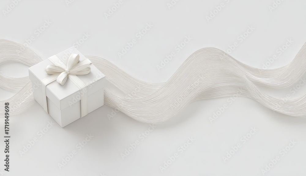 custom made wallpaper toronto digitalA small white gift box with a ribbon bow, nestled within flowing white ribbon