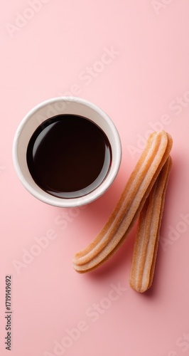 Wallpaper Mural Chocolate-dipped churros in a white cup on a pink surface Torontodigital.ca