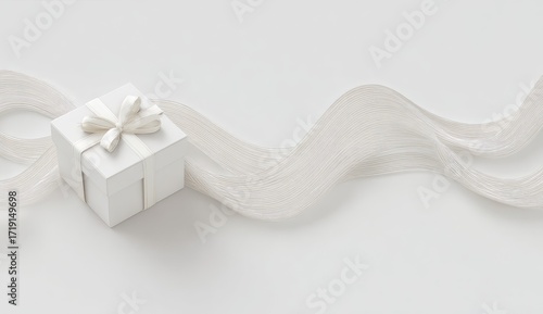 Wallpaper Mural A small white gift box with a ribbon bow, nestled within flowing white ribbon Torontodigital.ca