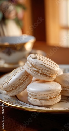 Wallpaper Mural Stacked, light beige macarons on a decorative plate Torontodigital.ca