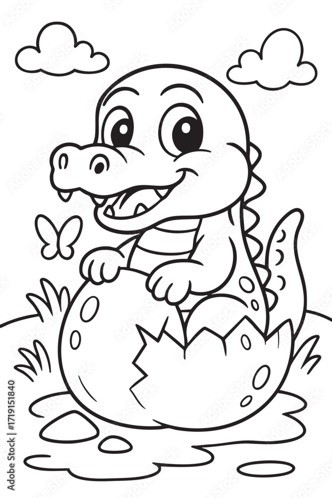 Obraz premium Baby Crocodile Hatching from Egg Coloring Page