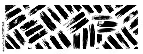 Black Brush Strokes Pattern on White Background - Abstract Art