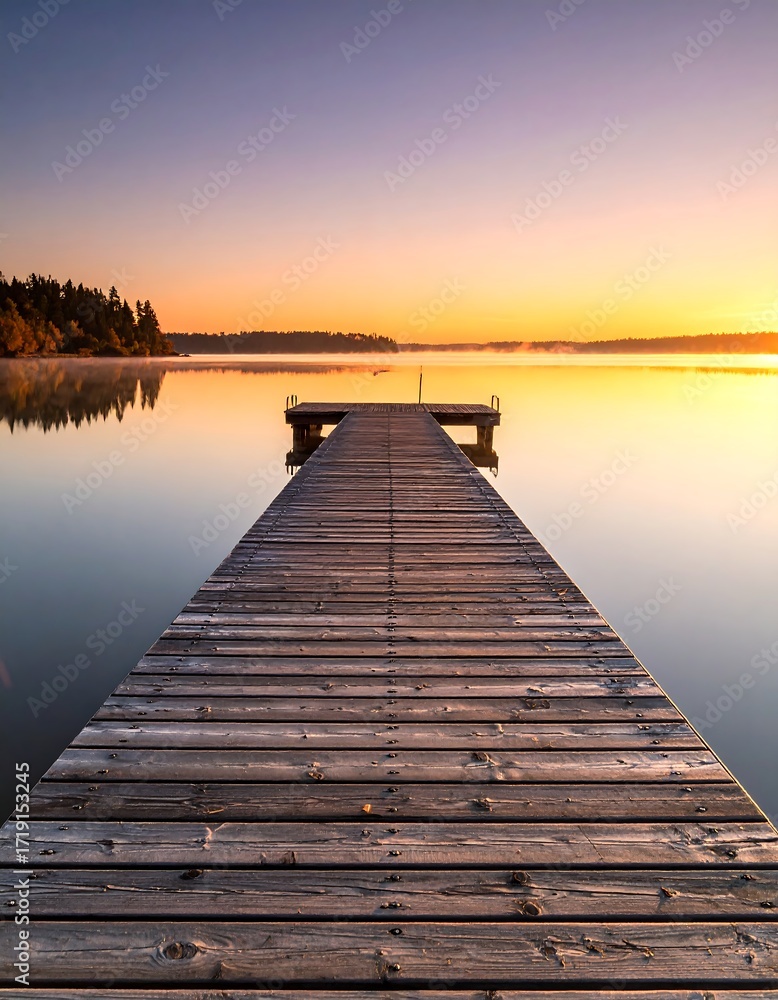 Fototapeta premium Sunrise over a tranquil lake pier