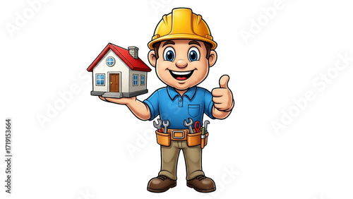 Cartoon Home Builder Offering House Approval Gesture