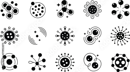 Bubble foam icon set. Vector glyph pictograms of water bubbles, sparkle, cleanliness, air movement, effervescent, underwater black silhouette illustration