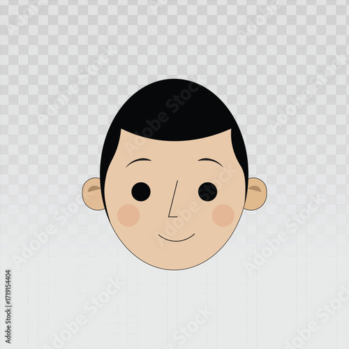 Simple portrait of a smiling person with short dark hair. Ideal for user avatars, profile icons, apps, websites, presentations, or any project needing a friendly, approachable character graphic.