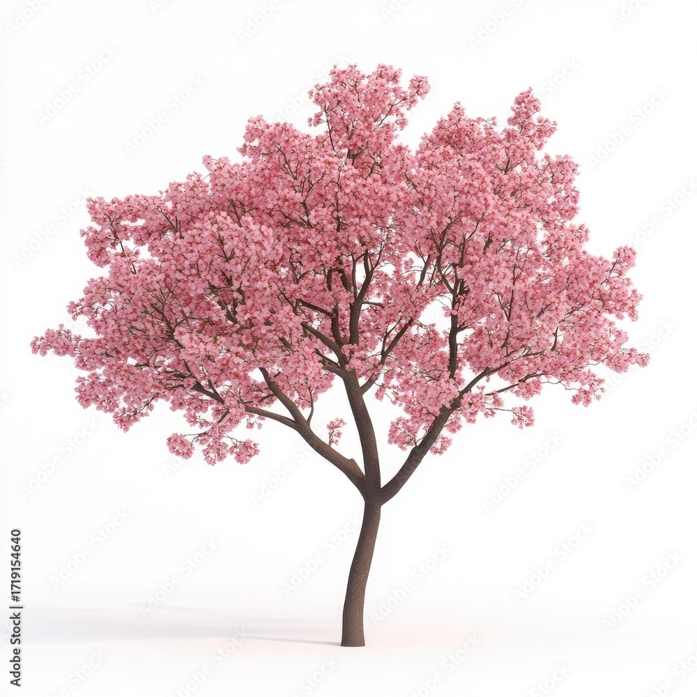 Obraz premium Pink blossom tree against white background