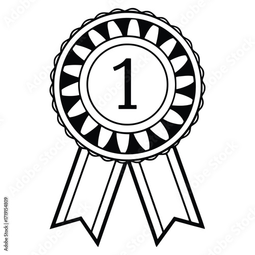 Simple flat icon award seal with number 1 for first place achievement recognition 