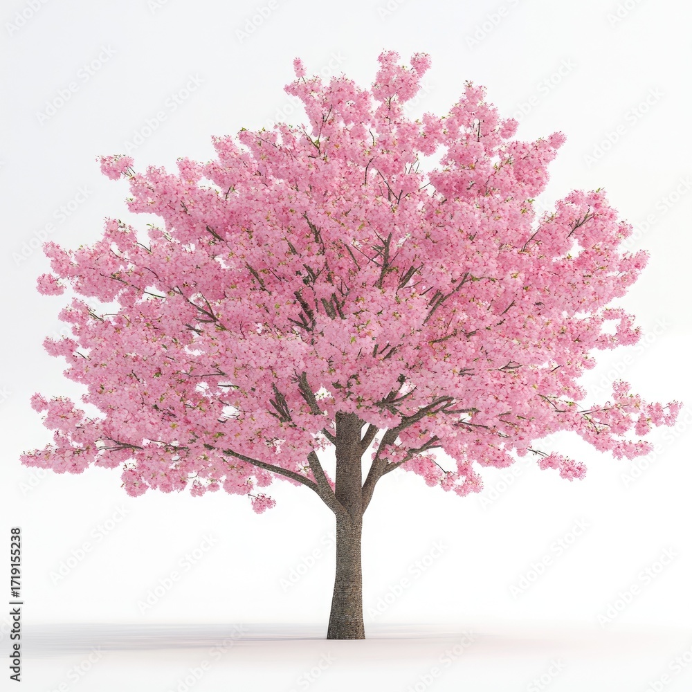 Obraz premium Pink cherry blossom tree against white background (3)