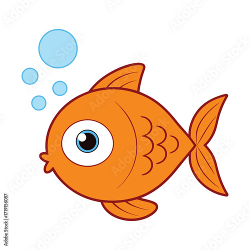 Cartoon Goldfish Vector Icon – Cute Orange Aquarium Fish Illustration