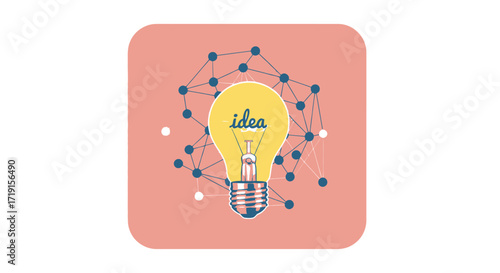 Creative Idea Concept with Lightbulb and Neural Network. Vector Illustrations. EPS Editable