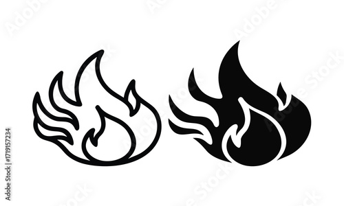 Fire Flames Icons Burning Heat Symbol Set