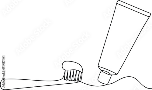 Toothbrush with toothpaste and tube line art dental hygiene