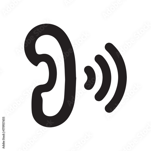 : Continuous line ear logo symbolizing flow of sound and listening connection