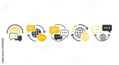 Global communication and language translation vector icon set. Vector Illustrations. EPS Editable