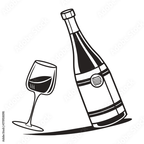 Wine Bottle and Glass Illustration – Elegant Vector Drink Design