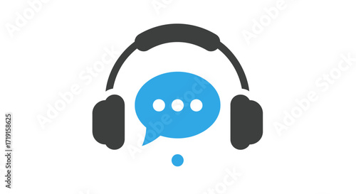 Headphones with speech bubble icon for customer support. Vector Illustrations. EPS Editable