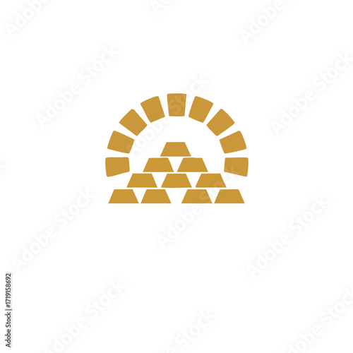 A striking graphic illustration depicts a pyramid of shimmering gold bars beneath a radiant arch, symbolizing immense wealth, prosperity, and financial success.