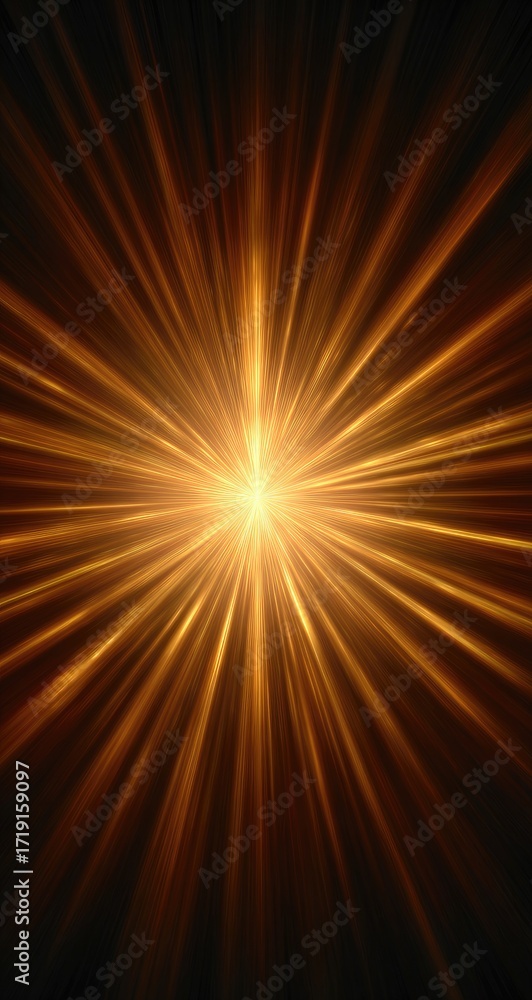 Obraz premium Radiant burst of golden light emanating from a central point against a dark background