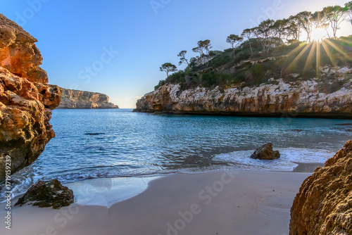 The empty beach at best weather at the Calo des Moro in Majorca