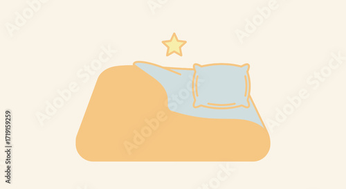 Minimalist illustration of a folded blanket and pillow for sleep. Vector Illustrations. EPS Editable