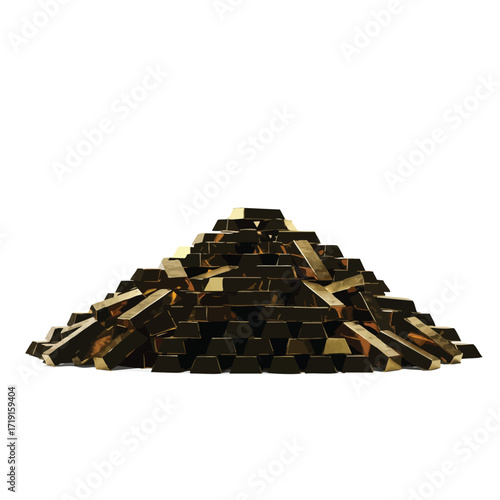 A massive pile of shiny gold bars gleams brightly against a pristine white background, symbolizing immense wealth, luxury, and financial security.