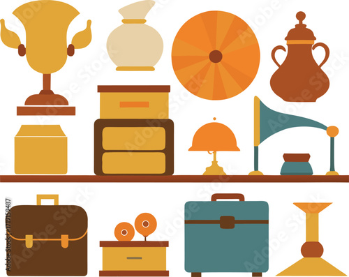 Collection of vintage objects and decorative items