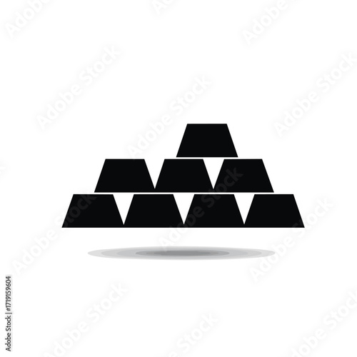 A sleek black silhouette icon depicts a pyramid stack of valuable gold ingots, symbolizing wealth, investment, and financial success.