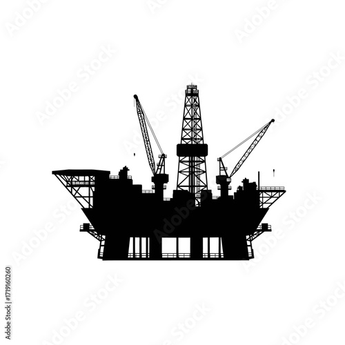 Offshore oil rig platform silhouette vector illustration on white background. Vector Illustrations. EPS Editable