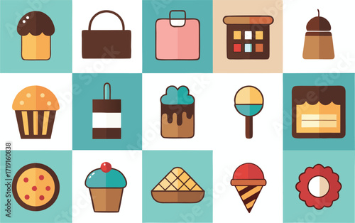 Collection of flat design food and object icons