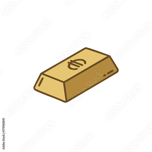 A vibrant, clean vector illustration displays a solid gold bar, prominently featuring the Euro currency symbol, signifying wealth, investment, and financial growth.