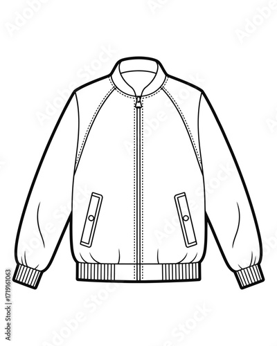 Simple black and white line drawing vector illustration of a bomber jacket eps scalable silhouette vector illustration white background