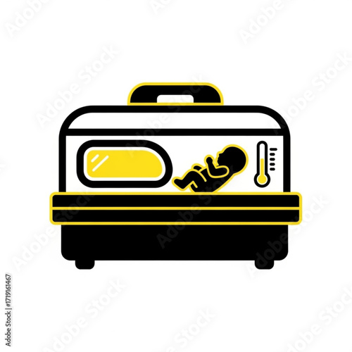 Vector art of incubator for newborn baby with thermometer