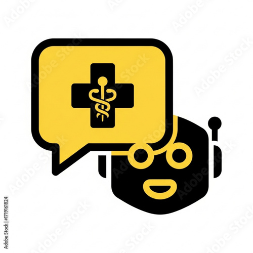 Vector art of chatbot with medical symbol in speech bubble