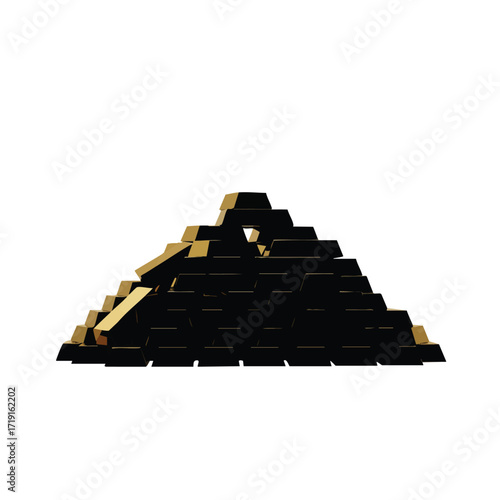 A large, impressive pyramid of gleaming gold bars symbolizes immense wealth, financial success, and valuable investment opportunities.
