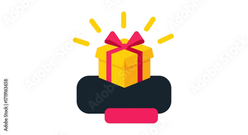 Surprise gift box popping out of an email notification icon with a button. Vector Illustrations. EPS Editable