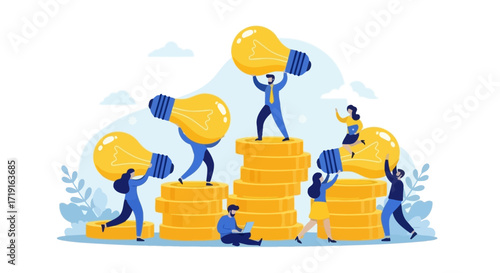 Teamwork and Innovation Leading to Financial Growth and Success. Vector Illustrations. EPS Editable