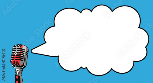 Vintage microphone with a blank comic style speech bubble. Vector Illustrations. EPS Editable
