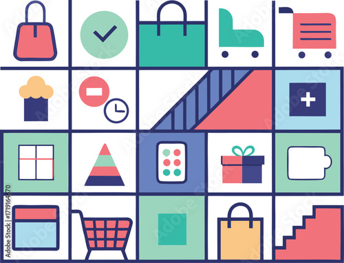 Collection of shopping and retail related icons in a grid layout