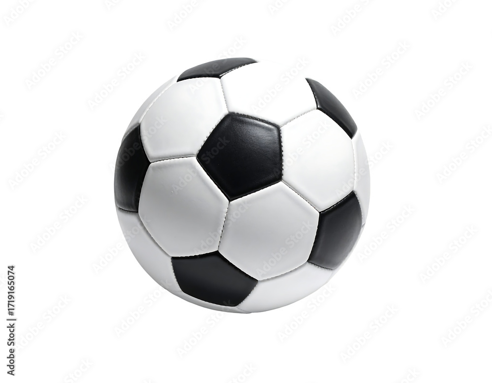 Obraz premium Classic black and white soccer ball, meticulously detailed, against a pure black background