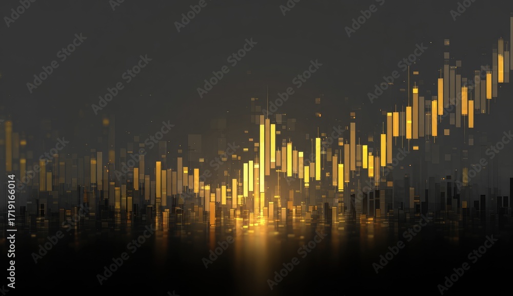 custom made wallpaper toronto digitalAbstract financial chart, gold bars rising over city lights